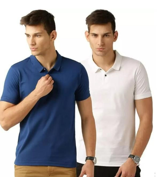 Poly Cotton Solid Half Sleeves Mens Polo T-shirt (Pack of 2)